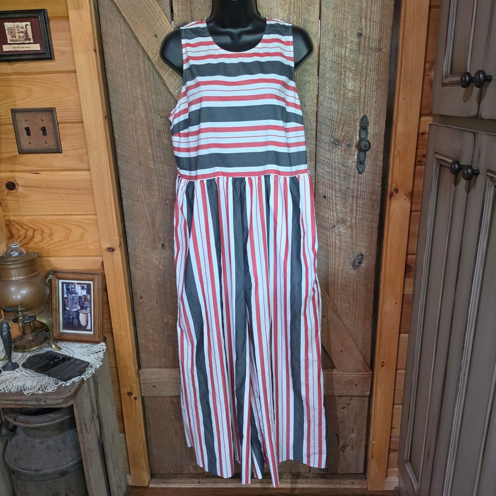 Anthropologie Maeve Striped Ladies Large Jumpsuit Wide-Leg Raw Hem Crop